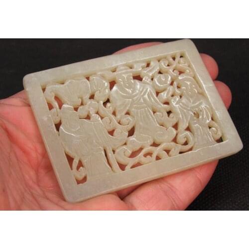 Chinese Two Elder Woman Carved Hetian Nephrite Jade Pendant