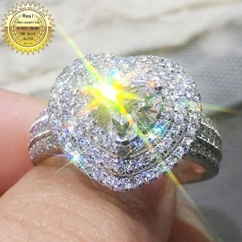 100%18K goldr ring 2ct D VVS moissanite ring Engagement&Wedding Jewellery with certificate 0040
