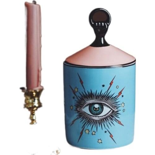 Lovely Design Big Eyes Jar Hands with Lids Ceramic Decorative Cans Candle Holder Storage Cans Home Decorative Box for Makeup