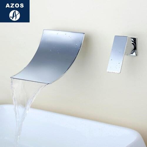 Azos In-wall Faucet Soft Wash Basin Brass Chrome Cold and Hot Switch Rotatable Shower Room Basin One-piece Double Handle Three H