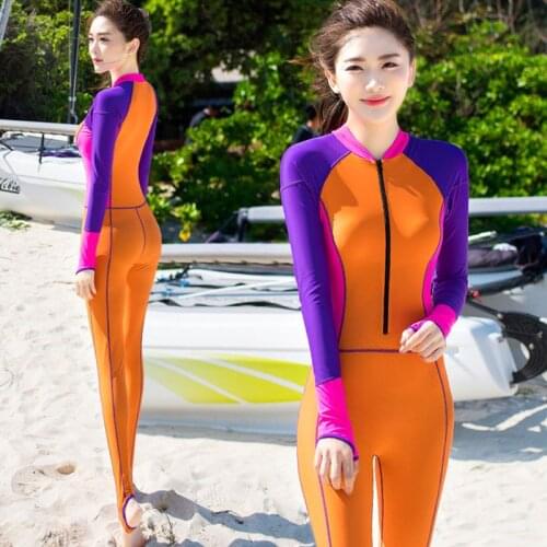 Outdoor surfing swimsuit womens one-piece trousers long-sleeved stitching zipper surfing sunscreen swimwear diving suit