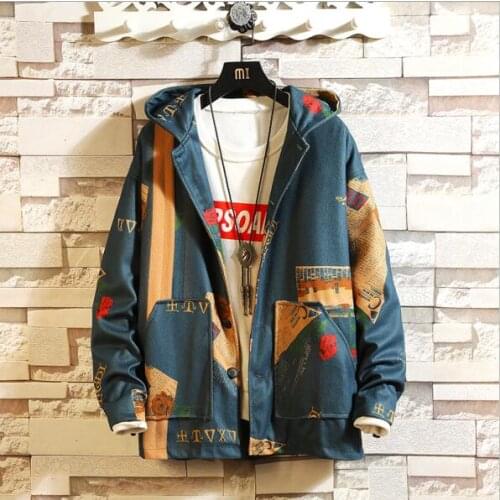 2021Spring Autumn Floral Jacket Men Streetwear Bomber Clothes Plus Asian Size M-5Xl Janpan Style Bigger Pocket Patchwork