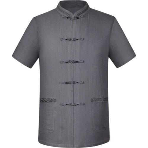 Summer middle-aged Chinese tunic suit man casual jacket men thin blazer coats mens flax suit Chinese style stand collar grey