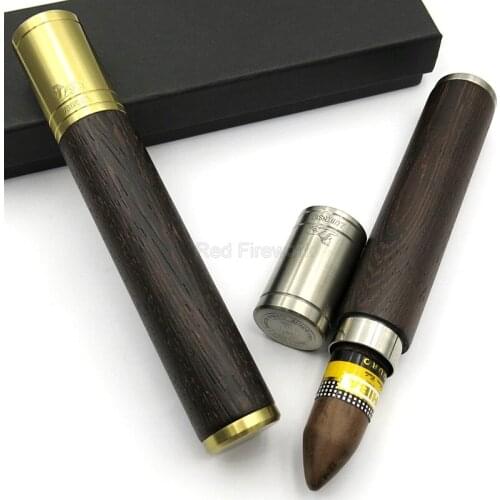 LUBINSKI Metal Wood Cigar Tube Holder Outdoor Portable Single Cigar Case Professional Cigars Travel Humidor With Gift Box