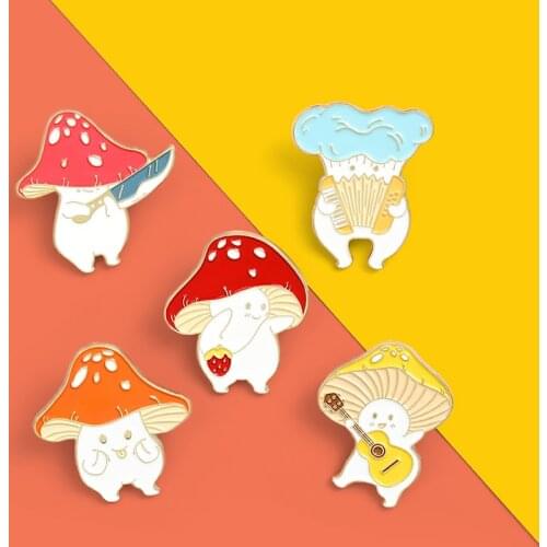Cute Mushroom Enamel Pin funny guitar accordion Brooch Bag Clothes Lapel Pin Sasha Away Badge Cartoon Jewelry Gift For Kids