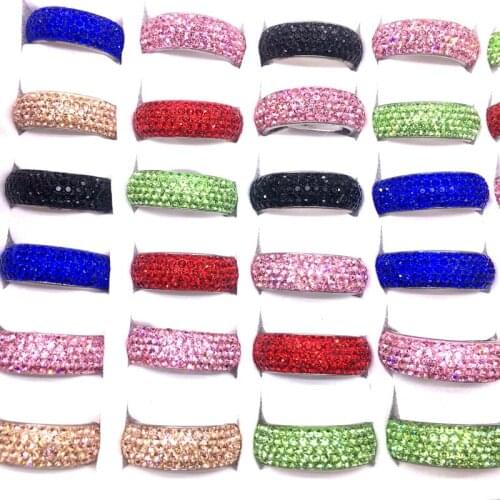 MixMax 15 Pieces Womens Fashion Rings 5 Row Full Rhinestone Clay Stainless Steel Jewelry Band Party Gifts Wholesale Lot