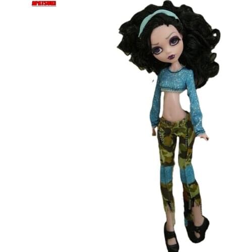 Fashion Doll Clothes For Monster High Doll Blue Crop Top Camouflage Pants for Bratz Dolls Outfits 1/6 DIY Kids Toys Accessories
