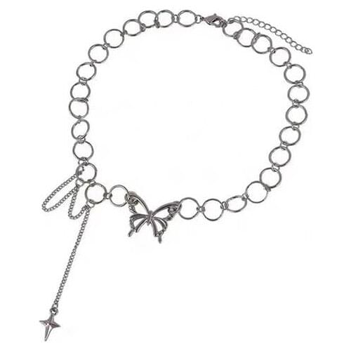 2021 Trendy Circle Butterfly Necklace Alloy Necklace Choker Necklace for Women Accessories Fashion Jewellery