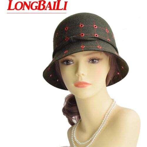 LongBaiLi Trendy Womens Wool Felt Cloche Hats Chapeau Bucket Caps Female Free Shipping PWFR051