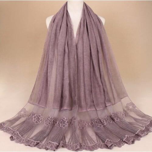 Fashion Women Floral Lace Scarves Plain Cotton Muslim Hijab Wraps Pashmina Headband Scarves 11 Color 200*85cm 1PC Retail