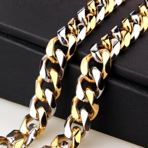Mens 15mm Curb Cuban Link Chain Necklace Hip hop Stainless Steel Chains For Men And Women Hip Hop Jewelry