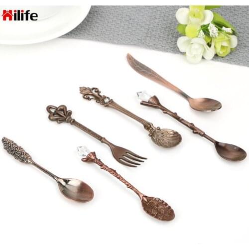 Spoon and Fork Set Flower Carved for Coffee Tea Milk Dessert Fruit Royal Antique Vintage Royal Style 6 Pieces/set