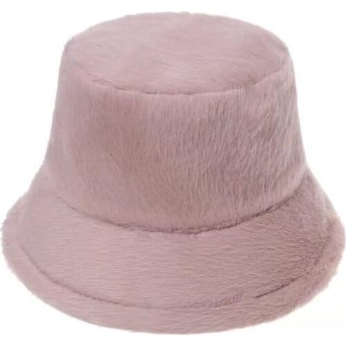 New Fashion Artificial Faux Fur Bucket Hat Women Autumn Winter Warm Thickened Fisherman Hat Panama Plush Basin Lady Vacation Cap