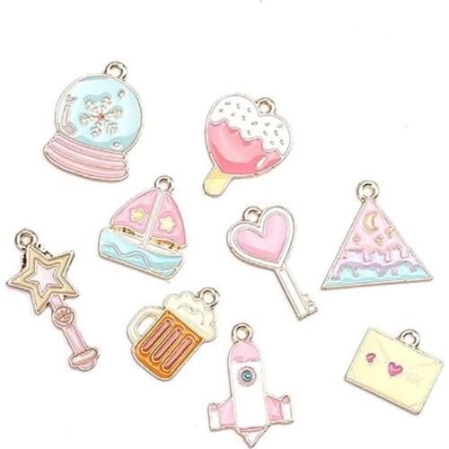 10Pcs Fashion Drop-Oil Alloy Pendant Envelope Beer Glass Star Lightning Enamel Charms For DIY Earrings Necklace Jewelry Making