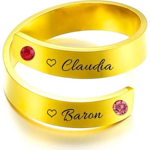 Custom Name Birthstone Personalized Ring For Women Stainless Steel Couples Engraved Nameplate Rings Fashion Birthday Gift