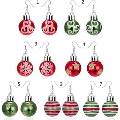 Popular Gifts Ornament Dangle Earrings for Women Girls Christmas Red Ball Alloy Creative Christmas Lamp Drop Earring