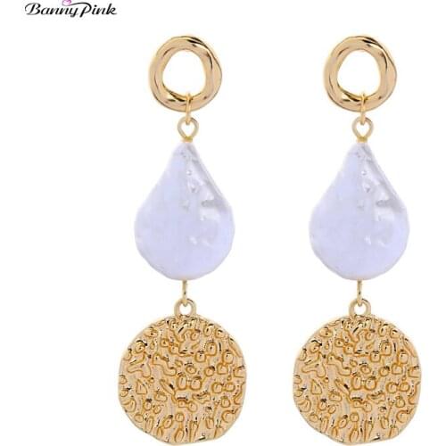 Banny Pink Chic White Pearl Statement Earrings For Women New Korea Geometric Round Circle Waterdrop Stud Earrings Long Earrings