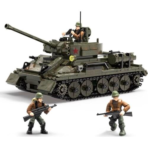 World War 2 Soviet Union Military T-34 Medium Tank Model Building Blocks Army Soliders Weapon Series Bricks Boy Kids Toys Gift