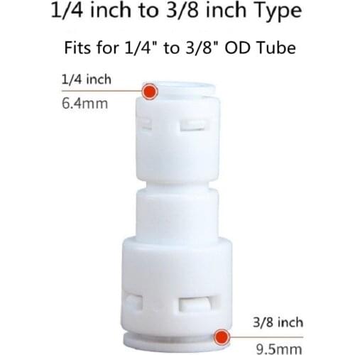 3/8" to 1/4" Reducing Straight Union Connector for Water Purifier Filter RO Reverse Osmosis - 1/4" x 3/8" Tubes