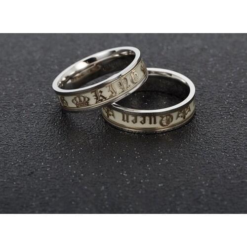 Luminous Her King His Queen Stainless Steel Wedding Ring Couples Best Valentines Day Gifts