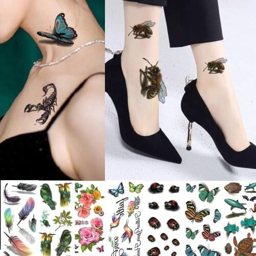 Waterproof Temporary 3d Tattoo Stickers Small Girl Real Looking Tattoos Sexy Long Lasting Fake Tattoos Woman Yellow Colour Body