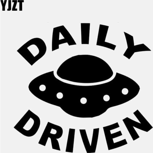 YJZT 15.2CM*14.1CM CAR STICKER VINYL DECAL DAILY DRIVEN UFO ALIEN Black/Silver C3-0532