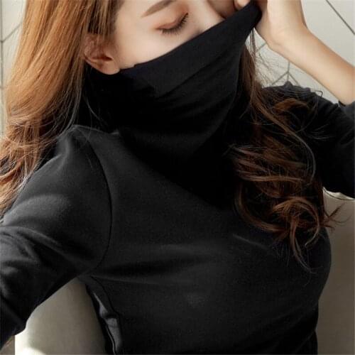 Womens T-shirt womens turtleneck undershirt white long-sleeved t-shirt female Korean version of the wild