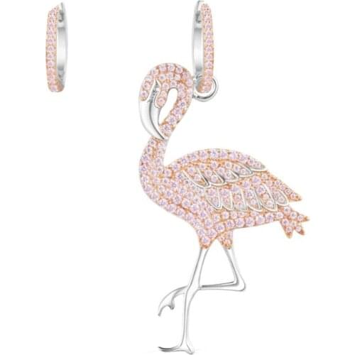 2018 New Crystal Cubic Zirconia CZ Copper Flamingo Earring for Women Girl Pierced Earring Pin DYZ002019