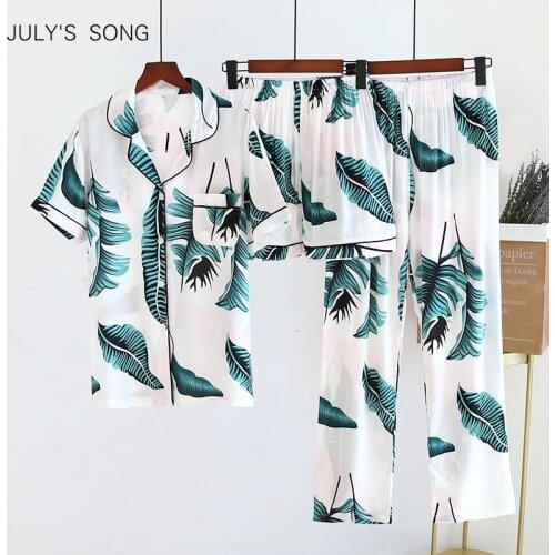 JULYS SONG Viscose Pajama Set Women Pajamas Casual Long Sleeve Sleepwear Printed Summer Pyjama Shorts Female Homewear