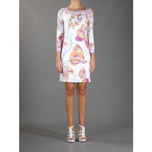 Vestido Rushed Women Summer Dress British Style Elegant Square Collar Butterfly Fresh Print Knitted Elastic One-piece Dress