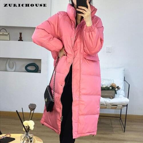 ZURICHOUSE 2021 Winter Long Down Jacket Women Warm Stand Collar Loose Snow Outwear Female Ultra Light White Duck Down Coat