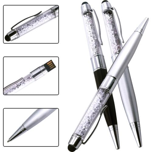 10pcs Free LOGO) Multifunction Ballpoint Pen USB Flash Drive 2.0 32GB Memory Sticks 4GB 8GB 16GB Metal Diamond Pendrives 128MB