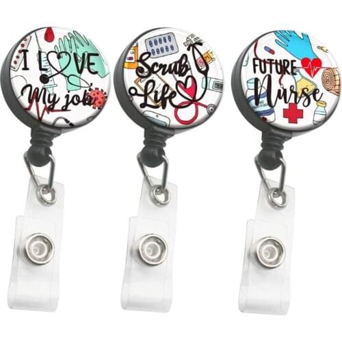 10PCS I Love My Job Funny Nurse Reel Retractable ID Badge Holder Reels with Alligator Clip