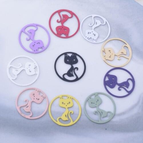 100pcs AC12241 14mm Brass Cute Small Cat Thin Charms