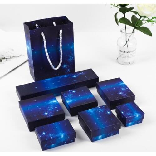 12pcs Jewelry Box Black Star Printed for Necklace Earring Bracelet Rkng Display Jewelry Package Paper Gift Box