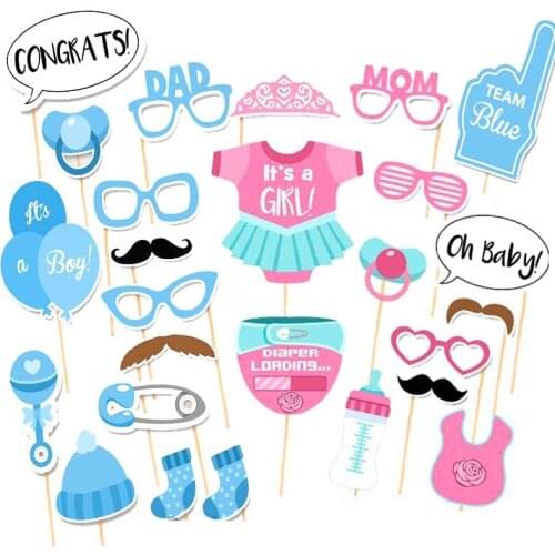 22Pcs/Set Baby Shower Decoration Mask Glasses Party Photo Booth Props Reveal Party Supplies Baby Shower Girl Kids Birthday Decor