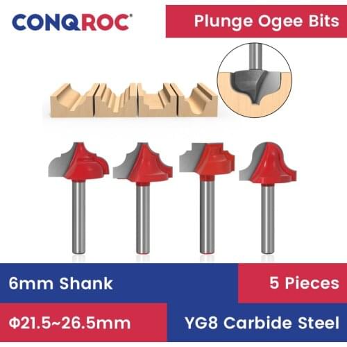 5 Pieces 6mm Shank Wood Corner Round Cove Box Router Bits Set Straight End Mills Trimmer Cleaning Flush Trims Milling Cutters
