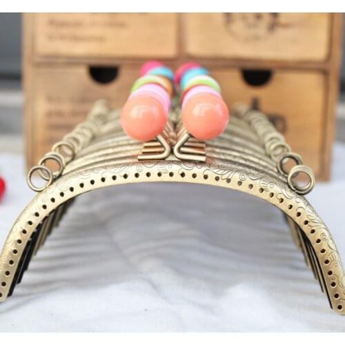 Lovely 5Pcs/lot 16cm Colorful Candy Big Bead Arch Knurling Metal Opening Bags DIY Sewing Accessories Purse Frame Arc Kiss Clasp