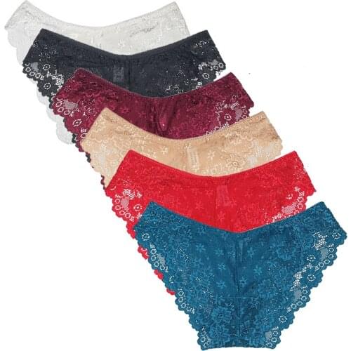 5 Pcs / Lot High Quality Underpants Womens Solid Color Sexy Transparent Lace Ladies Briefs Panties 3004