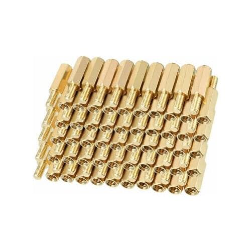 50pcs M3 12+6mm Female Male Thread Brass Hex Standoff Spacer Screws PCB Pillar