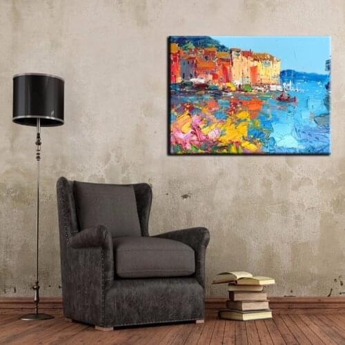 Art Abstract Design Bright Colors Landscape Gondola Oil Painting Canvas Abstract Venice Landscape Gondola Ship Picture On Canvas