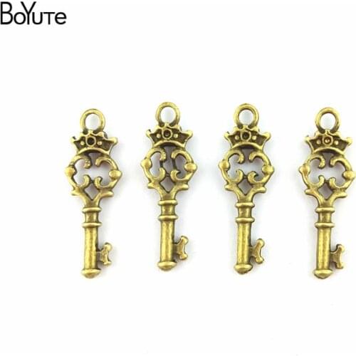 BoYuTe (100 Pieces/Lot) 29*10M Wholesale Vintage Key Accessories Parts Antique Bronze Plated Crown Pendant for Jewelry Making
