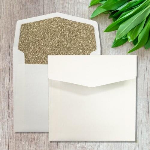 White Wedding Invitations Envelope with Gold Liner Envelopes for Invitations 15.5 x 15.5 cm Envelope Seals Included - Set of 50