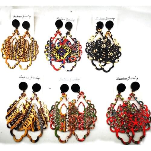 Free Shipping!2021 fabric Flower wooden Drop stud earrings can mixed colors