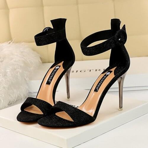 2020 Summer New Arrival Women Fashion Sandals Sequins Openwork Roman High Heels Large Womens Shoes
