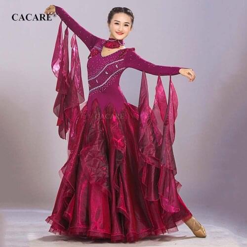 CACARE Ballroom Dance Competition Dresses Standard Ballroom Waltz Dance Dresses Costumes Customize 5 Choices D0269 Big Sheer Hem