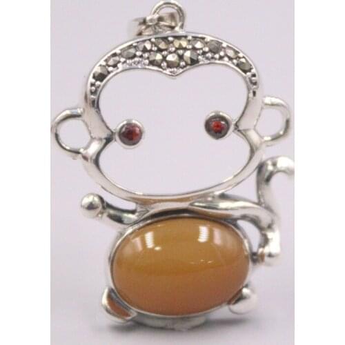 Pure 925 Sterling Silver Pendant 34x26mm Mi Huangyu Bead Monkey Charms For Woman Man