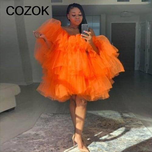 Extra Puffy Prom Dresses Ball Gown Orange vestido de curto Tiered vestidos de graduación Tulle vestidos formales Prom Party Gown