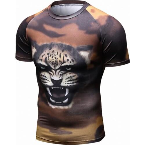 Summer brand leopard size 3D T-shirt men round collar short-sleeved T-shirt men senior leopard wholesale short sleeves