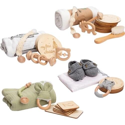 1set Baby Milestone Set Cartoon Animals Cotton Blanket Bracelet Wooden Growth Memorial Baby Milestones Cards Birth Gift Products